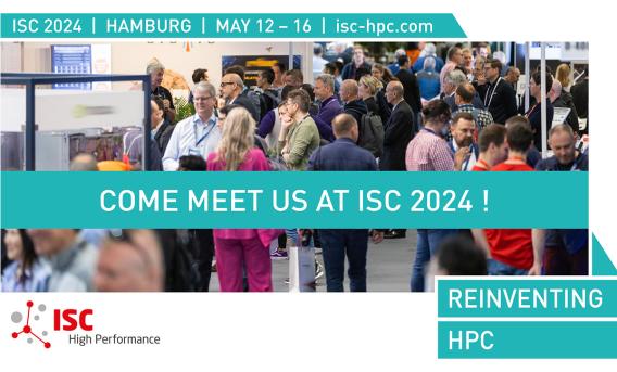Montage with text "Come meet us at ISC24" laid over image of busy event