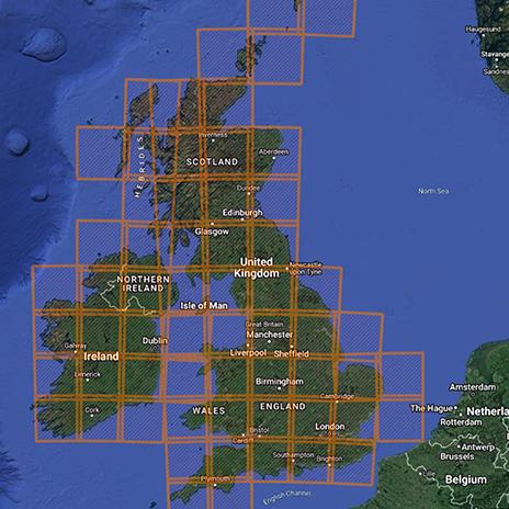 Map of British isles, divided into squares
