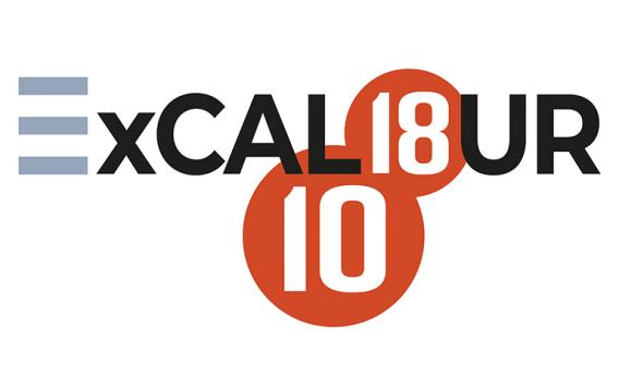 ExCALIBUR logo: red, grey, black text with numeral "10" in a red circle