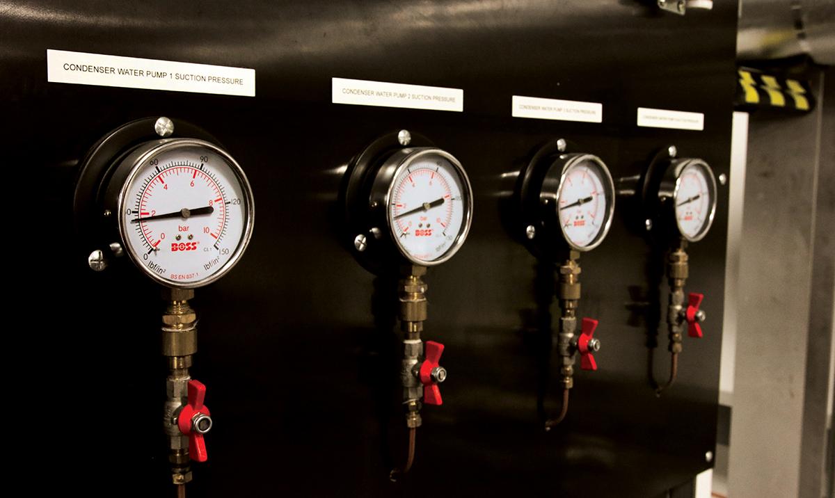 A row of temperature gauges