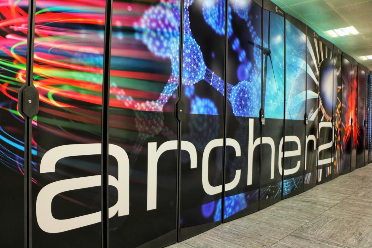 ARCHER2 supercomputer with bright graphics along the cabinet doors