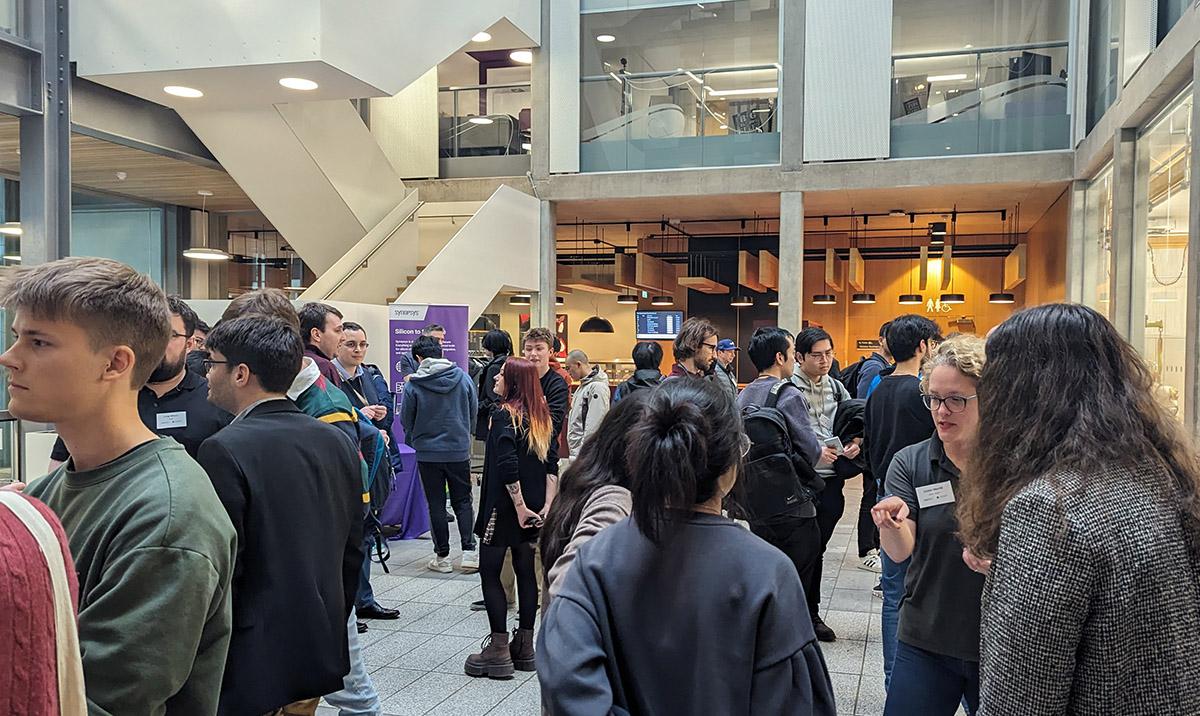 EPCC MSc careers fair: crowd in atrium of Bayes Centre