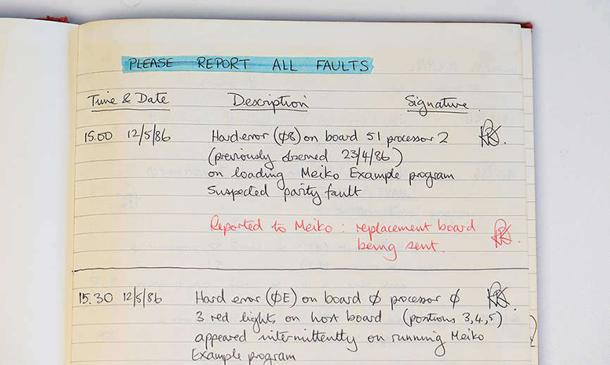 First Meiko logbook entry