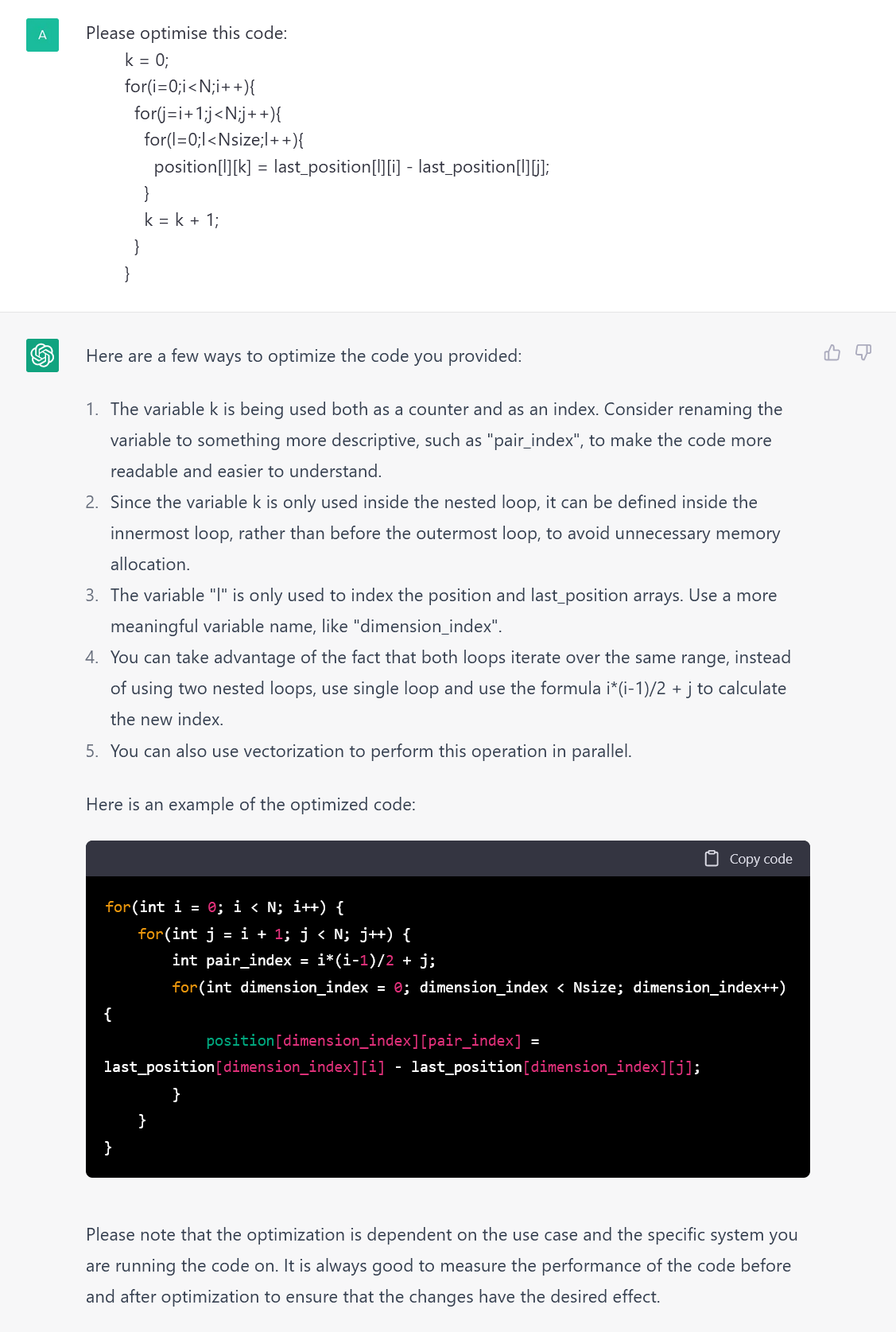 ChatGPT optimising C code but getting some indexing incorrect