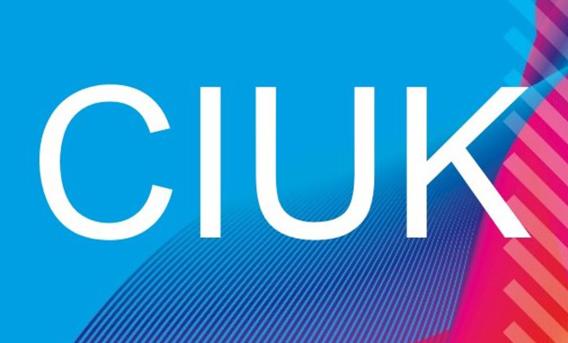 CIUK logo: text on mostly blue background