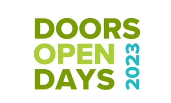Doors Open Days 2023 logo: all upper case text in green, with year in blue