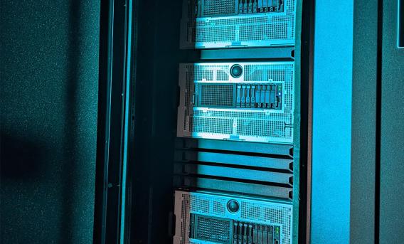Blue-tinted photograph of computer server