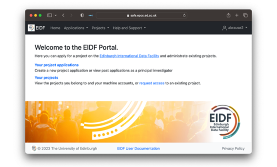 EIDF web Portal Welcome screen