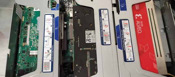 FPGA testbed. Computer hardware board branded "Alveo".