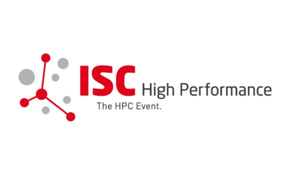 Logo with text "ISC High Performance The HPC event" beside grey and red graphic