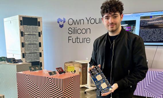 Jake Davies with computer hardware