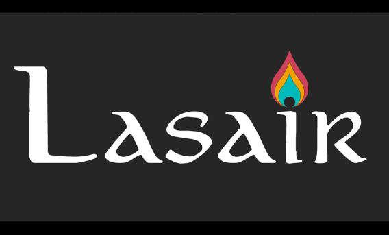 LASAIR logo. White text on black, with flame design over letter "I".