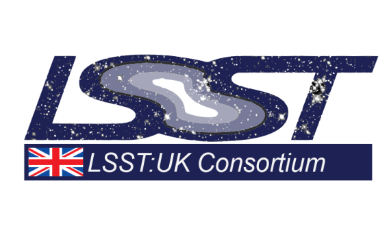 Text "LSST:UK consortium" and "LSST" with Union Jack flag. 