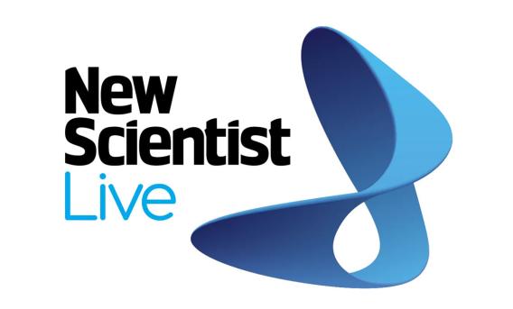 Logo with text "New Scientist Live" beside blue infinity symbol
