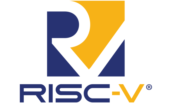 RISC-V logo in blue, white and gold.