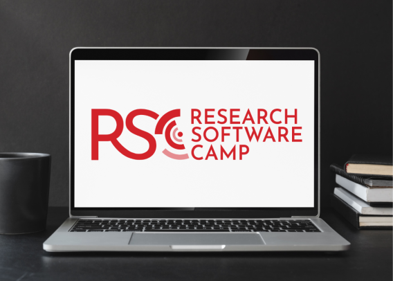 Research Software Camp logo on a laptop's monitor