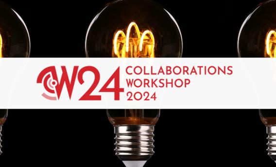 Text "CW 24 Collaborations Workshop 2024" over close up photo of lightbulb