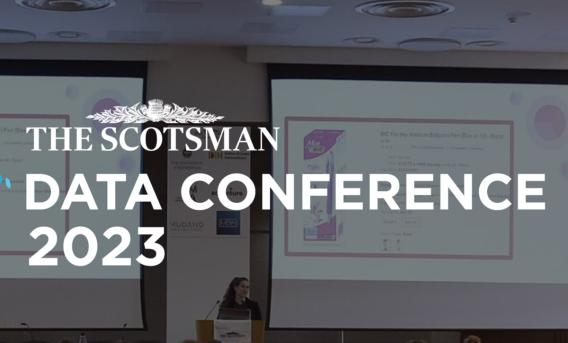 Text: "The Scotsman Data Conference 2023" laid over background image of screen presentation