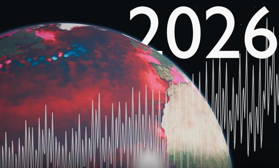 A still from a visualisation showing increasing sea temperatures