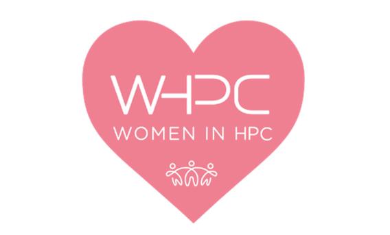 "WHPC: Women in HPC" text in white on pink heart