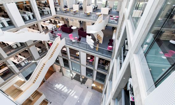 Bayes Centre. View from top floor into atrium.