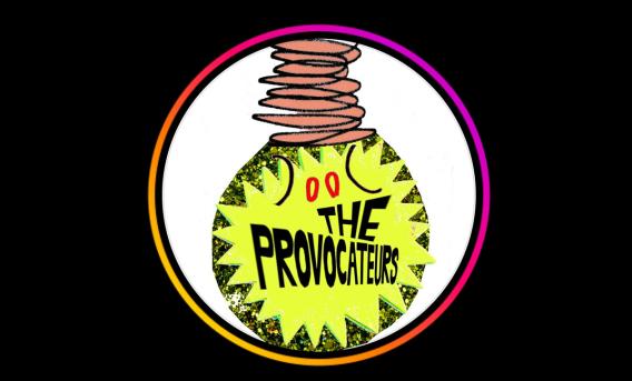 Provocateurs  logo, with text inside cartoonish lightbulb