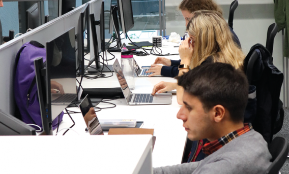 students working at screens